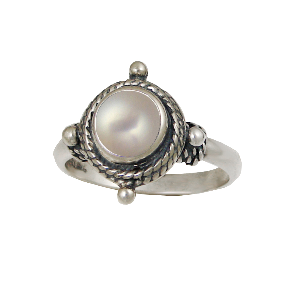 Sterling Silver Gemstone Ring With Cultured Freshwater Pearl Size 7